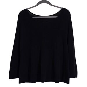 Peruvian Connection Black Long Sleeve Scoop Neck Pima Cotton knit Mesh Top Large